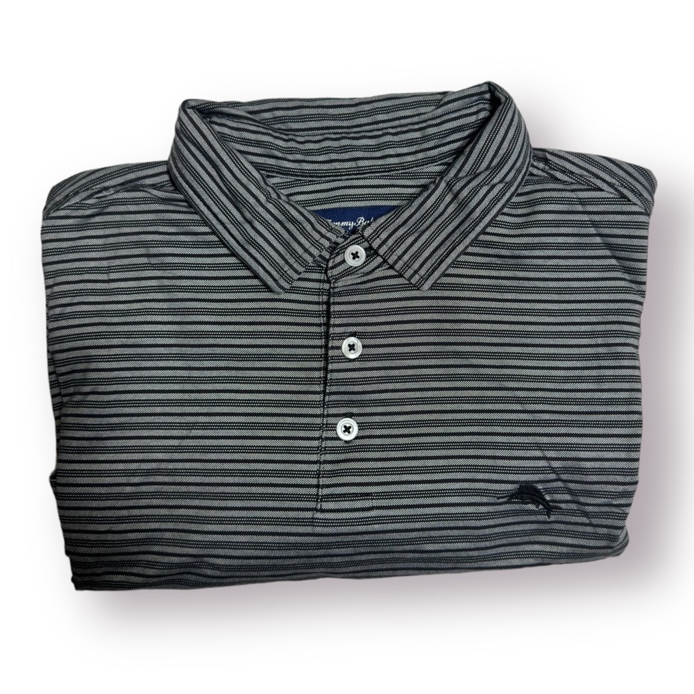 Tommy Bahama Men’s XL Shirt‎ Striped Golf Polo Minimalist Gray Lightweight